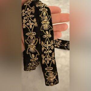 Belt - Black and Gold Embroidered, Silk Lined